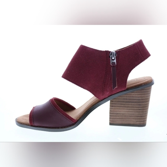 TOMS Majorca Block Heel Peep Toe Sandals Women’s 10 Oxblood Leather - Picture 2 of 15